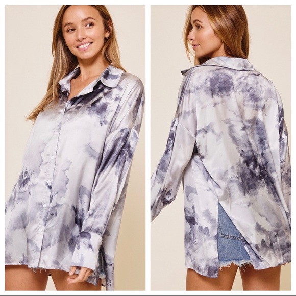 #46 Paige Tie Dye Print Boyfriend Shirt with Matching Crop Top - Picture 8 of 10